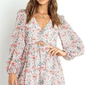 Floral V-Neck Dress with Cutout Detail